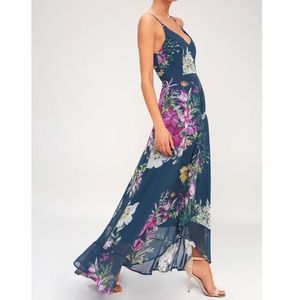 Lulu’s Teal Blue Floral Print Maxi Dress
